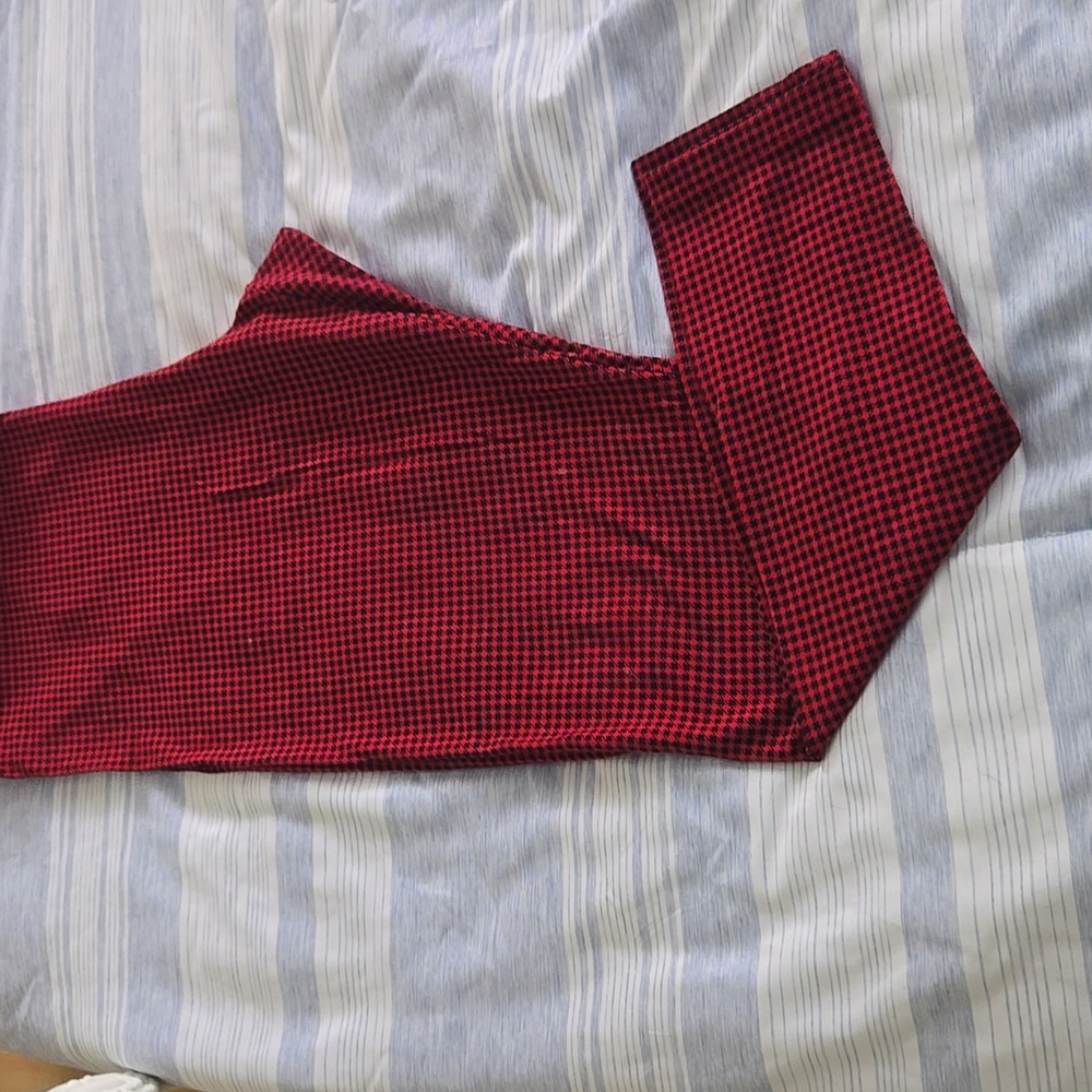 J.Jill Pima Ankle Length Leggings, Red And Black Check, Size Large